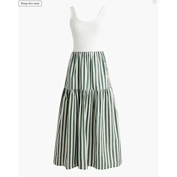 J.CREW Petite Striped Tiered Knit Mixy Dress PM Green Fern Canyon White NWT B74 - Picture 6 of 6